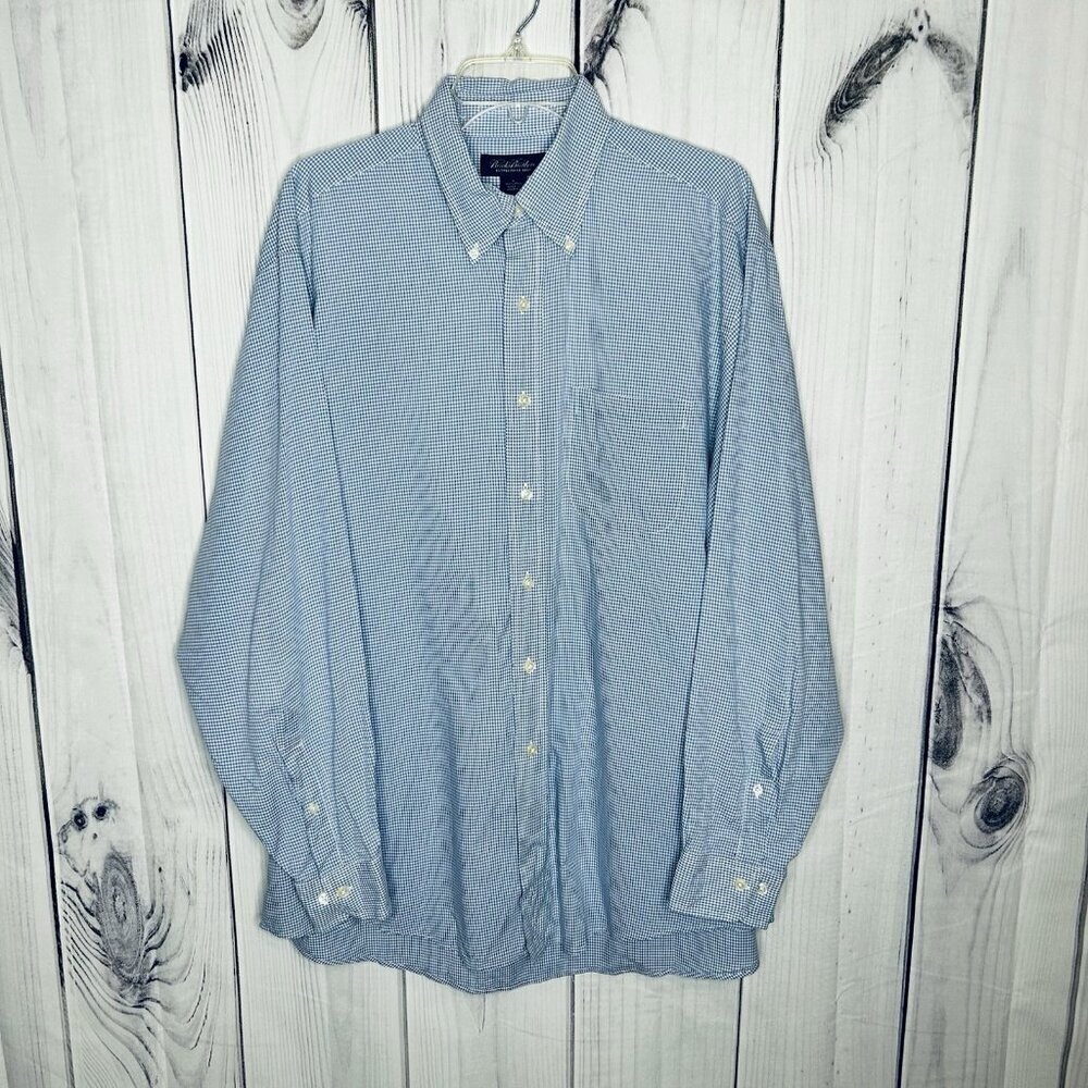 Brooks Brothers Shirt Mens Sz L Blue Gingham Check Button Down Cotton